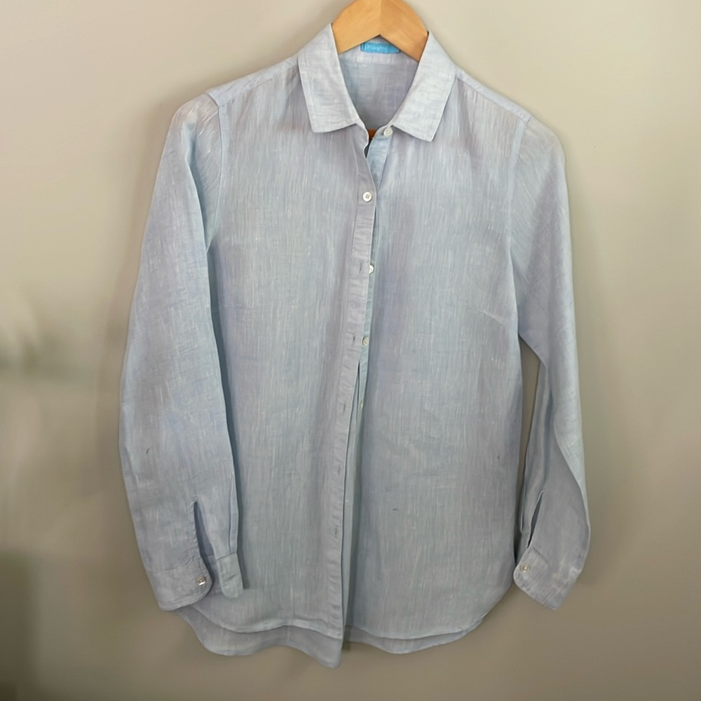 J. McLaughlin Classic Light Blue Linen Womens S Button-Down Shirt NWOT